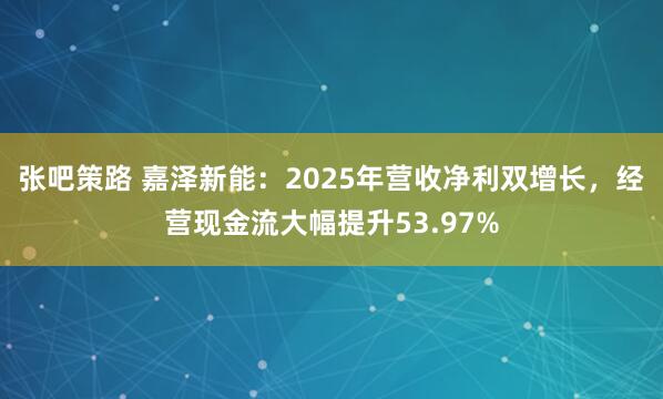 张吧策路 嘉泽新能：2025年营收净利双增长，经营现金流大幅提升53.97%